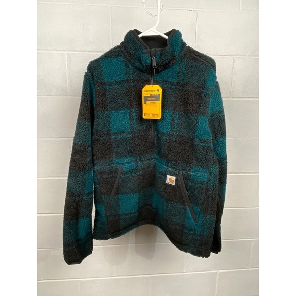 NWT Carhartt Fleece‎ Pullover Jacket Plaid Quarter Zip Cozy Outdoor Mens M - Picture 1 of 6
